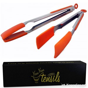 YumYum Utensils Silicone Kitchen Tongs 12 and 9 Inch Stainless Steel Set of 2 - B01184Y9M6